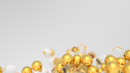 Abstract gold and glass spheres background. Beautiful wallpaper design.