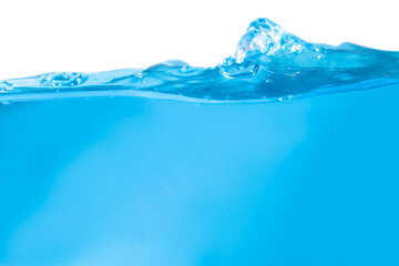 surface under water, splashes 3D transparent blue splashing with beautiful natural isolated on a white background.