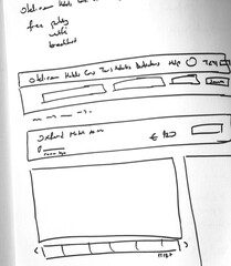 display layouts&wireframes drawn on white paper