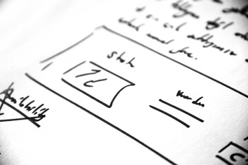 display layouts&wireframes drawn on white paper