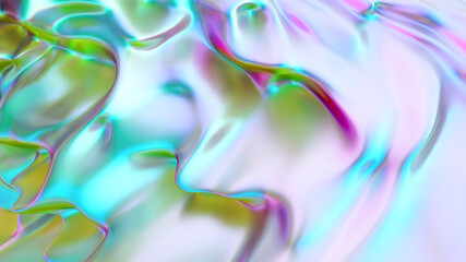 Naklejka na ściany i meble Abstract liquid lava. Trendy Aqua menthe neon waves background. Beautiful 3d render for card, banner, poster, wallpaper, web, print