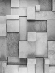 Gray wall from concrete blocks geometric shape, abstract background. 