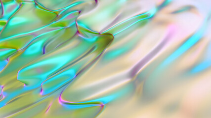 Abstract liquid lava. Trendy Aqua menthe neon waves background. Beautiful 3d render for card, banner, poster, wallpaper, web, print