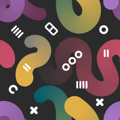 Seamless, endless pattern with Fluid colorful elements Modern holographic neon bright pattern on dark background, vector eps 10 format