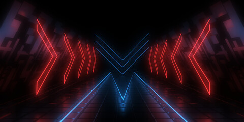 3D abstract background with neon lights. neon tunnel .space construction . 3d illustration