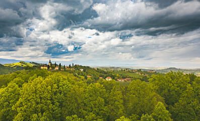 Austria vineyards in spring landscape. Leibnitz area in south Styria, wine country.