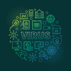 Vector Virus round concept outline colorful illustration on dark background