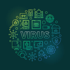 Fototapeta premium Vector Virus round concept outline colorful illustration on dark background