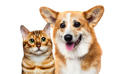 dog and cat together on a white background