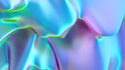 Abstract liquid lava. Trendy Aqua menthe neon waves background. Beautiful 3d render for card, banner, poster, wallpaper, web, print