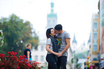 Couple have fun in the city. lviv