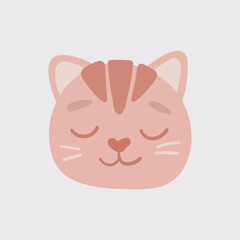Orange cat head with closed eyes. Cute cartoon funny character. Pet baby print collection. Scandinavian style Isolated.