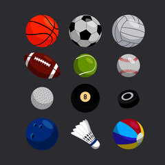 Collection of vector sports elements. Balls.