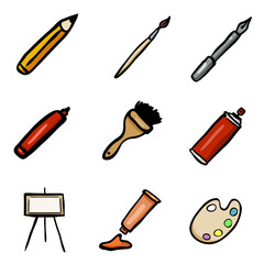 Vector Color Doodle Art Icons Set.