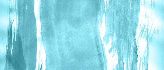 Abstract watercolor background hand-drawn on paper. Volumetric smoke elements. Blue-Green color. For design, web, card, text, decoration, surfaces.