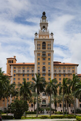 Fototapeta na wymiar Street view of historic Hotel coral gables Miami