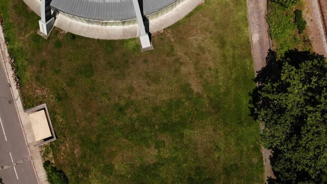 Flying above the municipal pool building