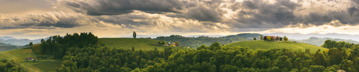 Panorama of vineyards hills in south Styria, Austria. Tuscany like place to visit.