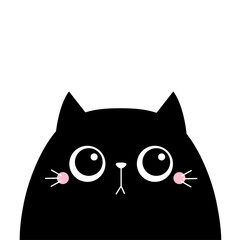Cute black cat kitten kitty kitten funny sad face. Kawaii cartoon character. Baby greeting card tshirt sticker notebook cover template. Happy Valentines Day. White background. Flat design.