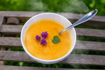 Heiße Kürbissuppe Suppe Gemüsesuppe Bio gesund