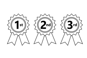 1st 2nd 3rd place ribbon outline icon. Clipart image isolated on white background