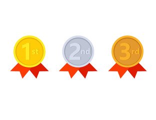1st 2nd 3rd place medal with ribbon icon. Clipart image isolated on white background