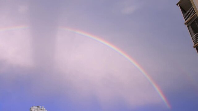 Beautiful double rainbow after a rain storm shot on blackmagic 6k cinema camera
