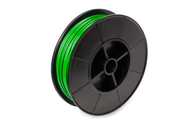 Green filament 3d printer isolated on white background