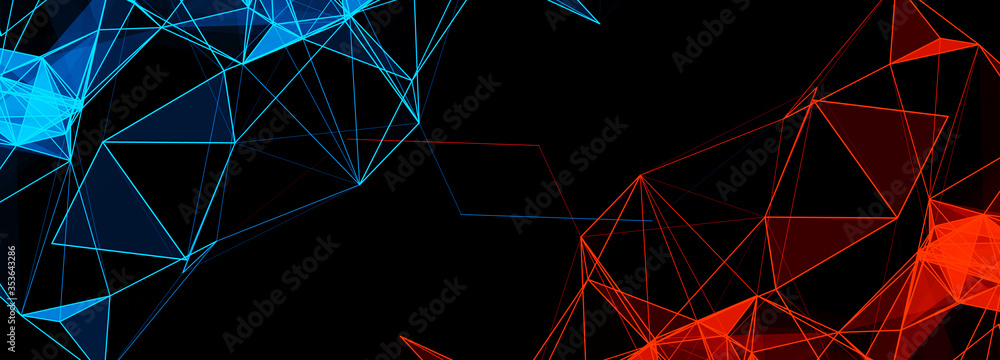 Aufkleber Abstract polygonal space with connecting dots and lines. Dark background. Connection structure. 3d Widescreen