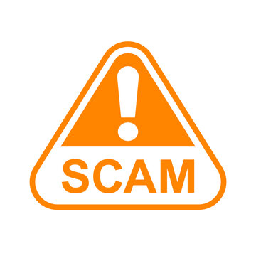 Scam Triangle Sign Orange For Icon Isolated On White, Scam Warning Sign Graphic For Spam Email Message And Error Virus, Scam Alert Icon Triangle For Hacking Crime Technology Symbol Concept