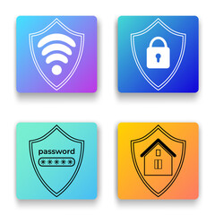 Shield icons.Bank Deposit protection, privacy protection, property insurance, computer protection Set of flat icons for web design.Vector illustration.