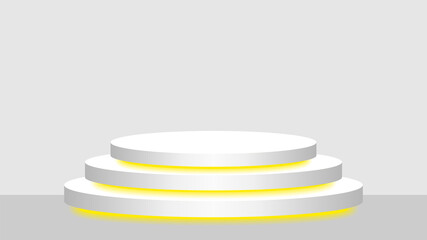 circle pedestal 3d white and yellow light neon lamp glowing, cosmetics display modern and led light, podium stage show for position decor yellow fluorescent glow light, pedestal box for product place