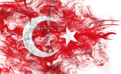 Smoke shape of national Turkish flag of Turkey isolated on white background. Business concept of crisis and international commercial tension. 3D illustration.