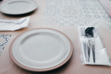 dining table plate fork spoon layout, dining for use as background