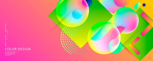 Bright juicy colors background with geometric elements, lines and dots for text, universal design, banner concept