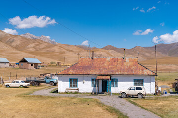 The view of small soviet age remote village in Kyrgyzstan