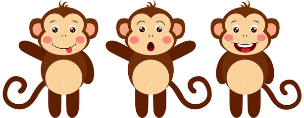 Set of three cute monkeys