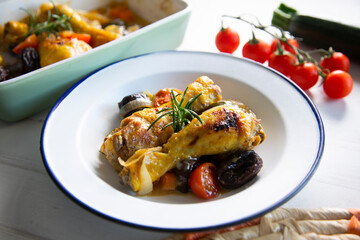 Chicken with plumbs and zucchini