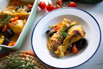 Chicken with plumbs and zucchini