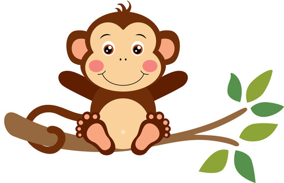 Funny monkey sitting on tree branch