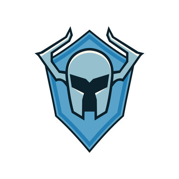 Vector warrior helmet logo. Sports emblem design.