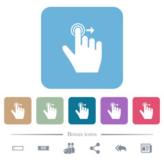 Right handed slide right gesture flat icons on color rounded square backgrounds