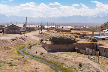 The view of small soviet age remote village in Kyrgyzstan