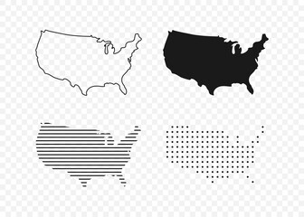 USA map. USA vector icons. American map. United States of America map in flat and lines design. Vector illustration
