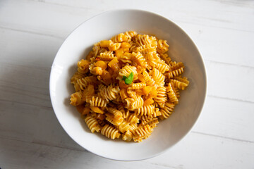 Pasta with tomato and sardines paste