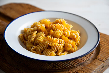Pasta with tomato and sardines paste