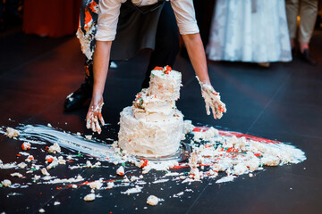 Wedding cake that fell to the floor.