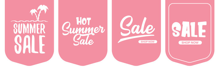 summer sale pink sticker set or label set. hot summer sale design template web banner or tag collection