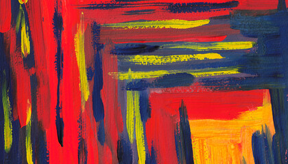 Abstract background with the texture of brush strokes blue, red and yellow color 