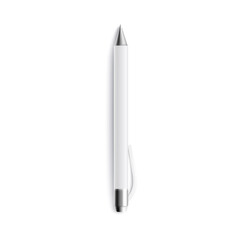 Mockup of top view one blank white ballpen lying upright realistic style